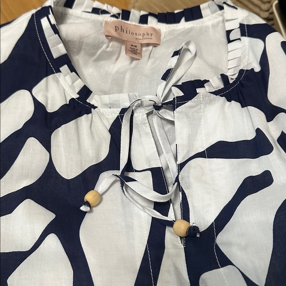 Philosophy Navy and White Leaf Print Long Sleeve Dress lined Medium - Picture 5 of 6